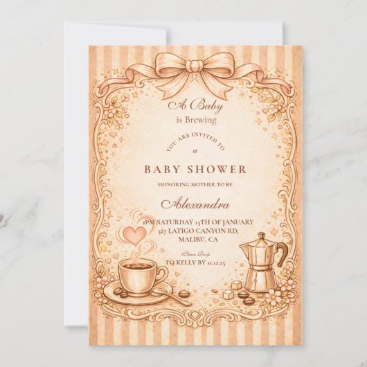 Rustic Coffee Baby Shower 招待状 (正面)