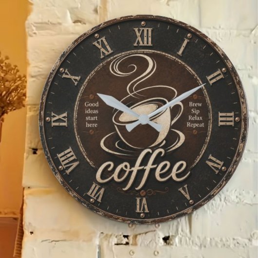 Rustic Coffee Bar Decor Gift ラージ壁時計
