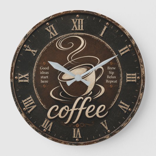 Rustic Coffee Bar Decor Gift ラージ壁時計 (正面)