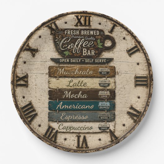 Rustic Coffee Bar Kitchen Farmhouse Decor ペーパープレート (正面)
