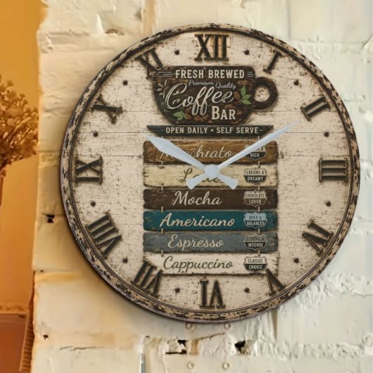 Rustic Coffee Bar Kitchen Farmhouse Decor ラージ壁時計