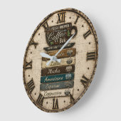 Rustic Coffee Bar Kitchen Farmhouse Decor ラージ壁時計 (傾斜)