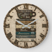 Rustic Coffee Bar Kitchen Farmhouse Decor ラージ壁時計 (正面)