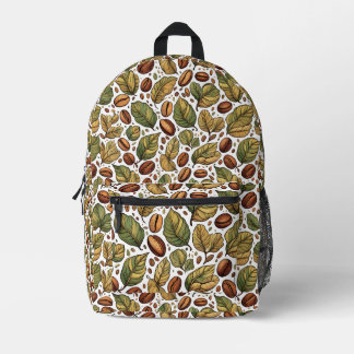 Rustic Coffee Bean & Leaf Pattern Backpack - Uniqu プリントバックパック
