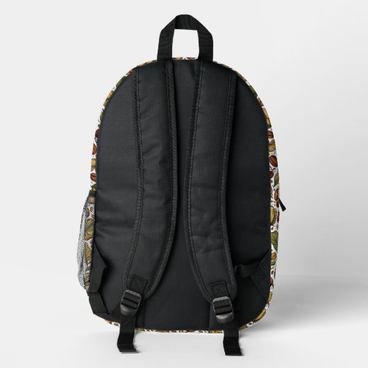 Rustic Coffee Bean & Leaf Pattern Backpack - Uniqu プリントバックパック (裏面)