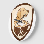 Rustic Coffee & Golden Retriever Shield Logo - Cof ラージ壁時計 (傾斜)