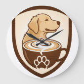 Rustic Coffee & Golden Retriever Shield Logo - Cof ラージ壁時計 (正面)