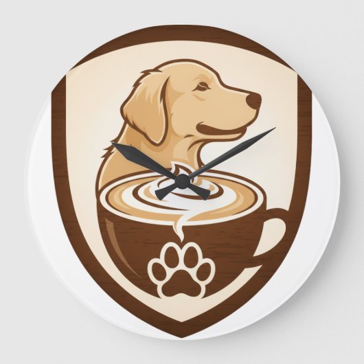Rustic Coffee & Golden Retriever Shield Logo - Cof ラージ壁時計 (正面)
