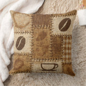 Rustic Coffee Patchwork Quilted Throw Pillow クッション (ブランケット)