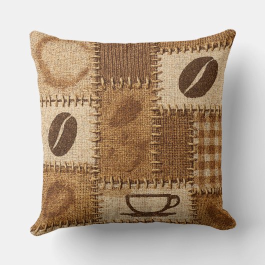 Rustic Coffee Patchwork Quilted Throw Pillow クッション (裏面)