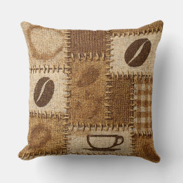 Rustic Coffee Patchwork Quilted Throw Pillow クッション
