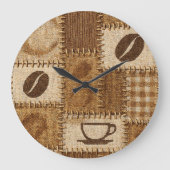 Rustic Coffee Patchwork Wall Clock ラージ壁時計 (正面)