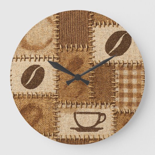 Rustic Coffee Patchwork Wall Clock ラージ壁時計 (正面)