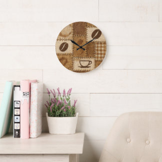 Rustic Coffee Patchwork Wall Clock ラージ壁時計