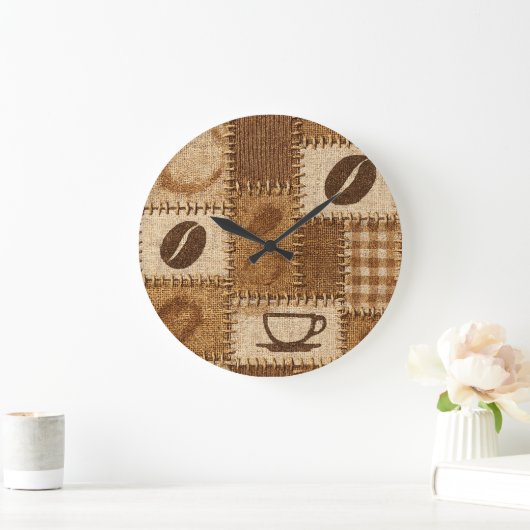 Rustic Coffee Patchwork Wall Clock ラージ壁時計 (ホーム)