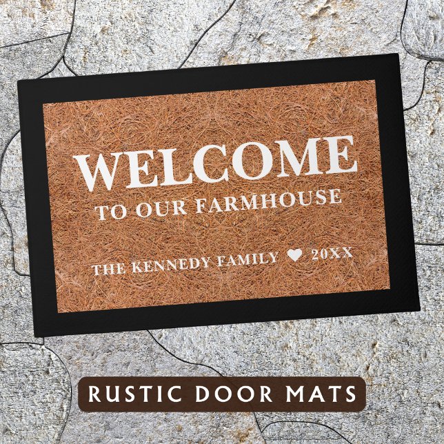 Rustic Coir Welcome To Our Farmhouse Family Name   ドアマット (クリエイターアップロード済み)