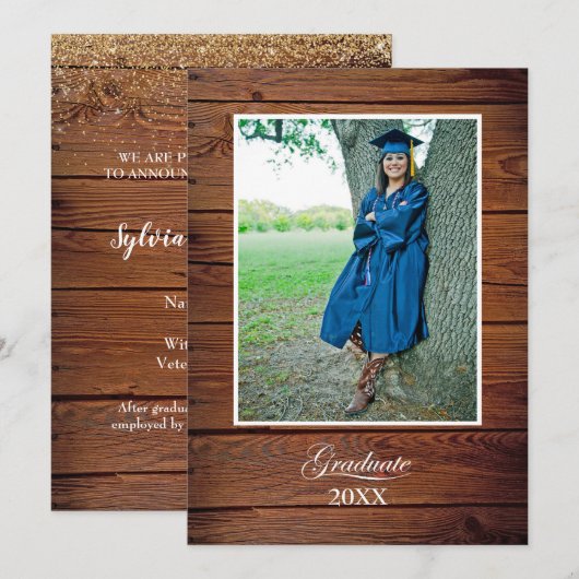 Rustic College Graduation Announcement with photo カード (正面/裏面)