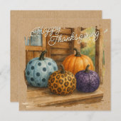 Rustic Colorful Fall Pumpkins Holiday Card 招待状 (正面/裏面)