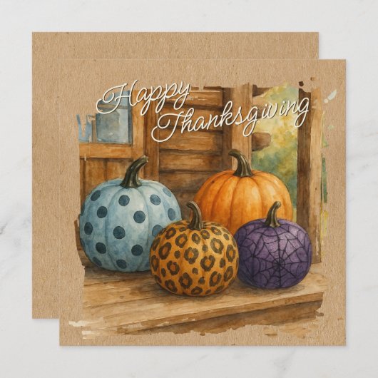 Rustic Colorful Fall Pumpkins Holiday Card 招待状 (正面/裏面)