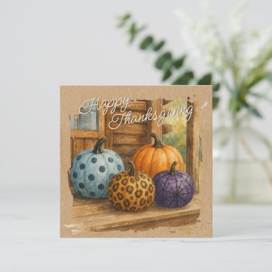 Rustic Colorful Fall Pumpkins Holiday Card 招待状 (スタンド正面)