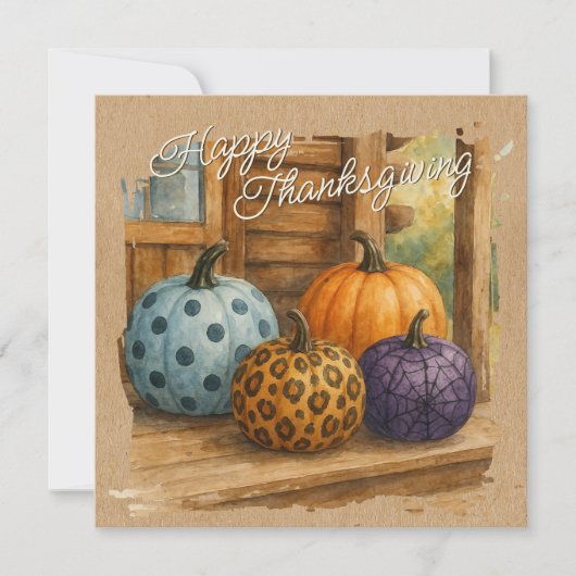 Rustic Colorful Fall Pumpkins Holiday Card 招待状 (正面)