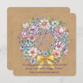 Rustic Colorful Floral Wreath With Yellow Bow シーズンカード (正面/裏面)