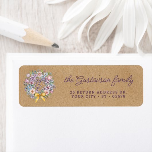 Rustic Colorful Floral Wreath With Yellow Bow ラベル (インサイチュ)