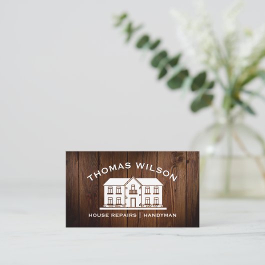 Rustic Construction Handyman Carpenter Tools Wood  名刺 (スタンド正面)
