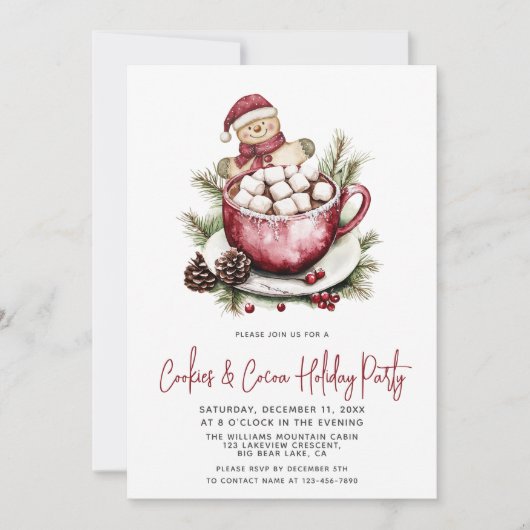 Rustic Cookies & Cocoa Cute Festive Holiday Party 招待状 (正面)