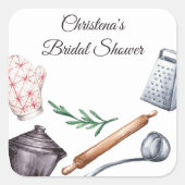 Rustic Cooking Theme Shower Favor スクエアシール (正面)