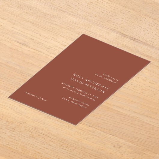 Rustic Copper Editorial Modern Wedding アクリル招待状 (レイダウン)