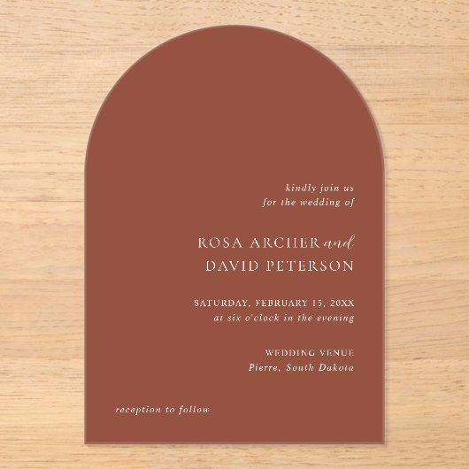 Rustic Copper Editorial Modern Wedding アクリル招待状 (正面)