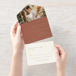 Rustic Copper Photo Editorial Modern Wedding オールインワン招待状
