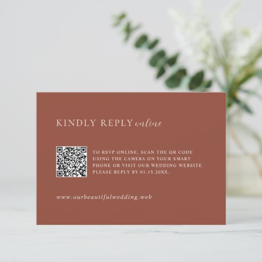 Rustic Copper QR Code Editorial Modern Wedding 出欠カード (スタンド正面)