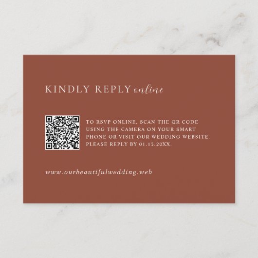 Rustic Copper QR Code Editorial Modern Wedding 出欠カード (正面)