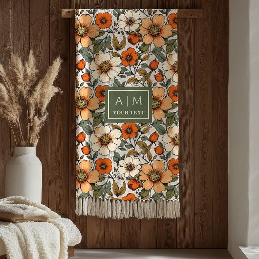 Rustic Copper Sage Olive Fall Floral Aesthetic  フリースブランケット