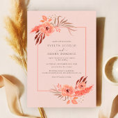 Rustic Coral Pink Floral Terracotta Wedding 招待状