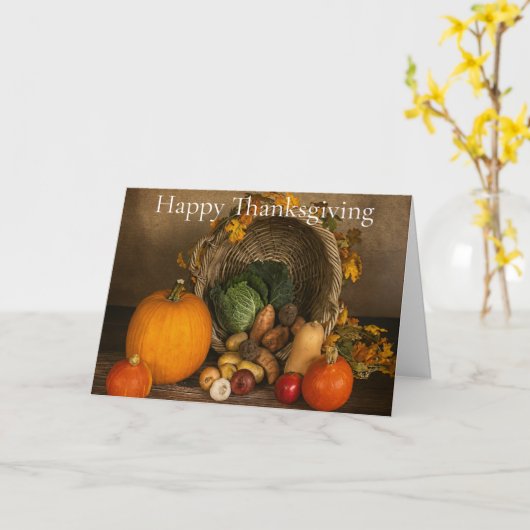 Rustic Cornucopia Harvest Thanksgiving Blessings カード (黄色い花)