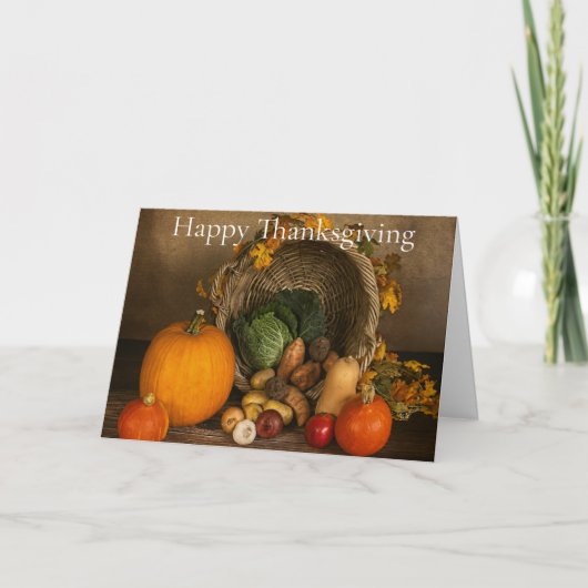 Rustic Cornucopia Harvest Thanksgiving Blessings カード (正面)