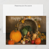 Rustic Cornucopia Harvest Thanksgiving Blessings シーズンカード (正面/裏面)