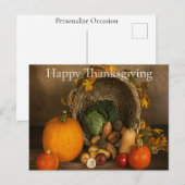 Rustic Cornucopia Harvest Thanksgiving Blessings シーズンポストカード (正面/裏面)