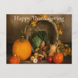 Rustic Cornucopia Harvest Thanksgiving Blessings シーズンポストカード