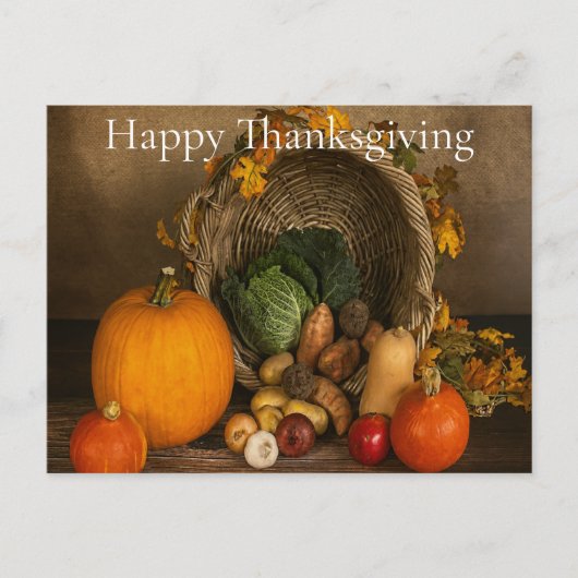 Rustic Cornucopia Harvest Thanksgiving Blessings シーズンポストカード (正面)