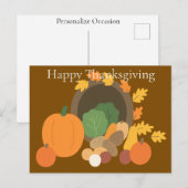 Rustic Cornucopia Harvest Thanksgiving Minimalist  シーズンポストカード (正面/裏面)