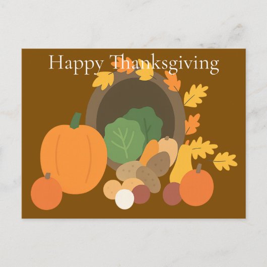 Rustic Cornucopia Harvest Thanksgiving Minimalist  シーズンポストカード (正面)