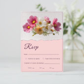 Rustic Cosmos Floral Plaster Torn Paper Wedding RS 出欠カード (スタンド正面)