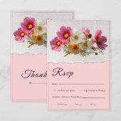 Rustic Cosmos Floral Plaster Torn Paper Wedding RS 出欠カード (正面/裏面)