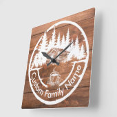 Rustic Cottage Cabin Barn | Custom Family Name スクエア壁時計 (傾斜)