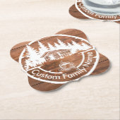 Rustic Cottage Cabin Barn | Custom Family Name ペーパーコースター (アングル)