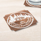 Rustic Cottage Cabin Barn | Custom Family Name ペーパーコースター (アングル)